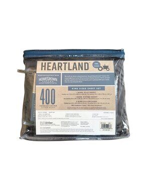 Heartland 400 Thread Count King Size Sheet Set Homegrown Cotton Grey Sateen NEW